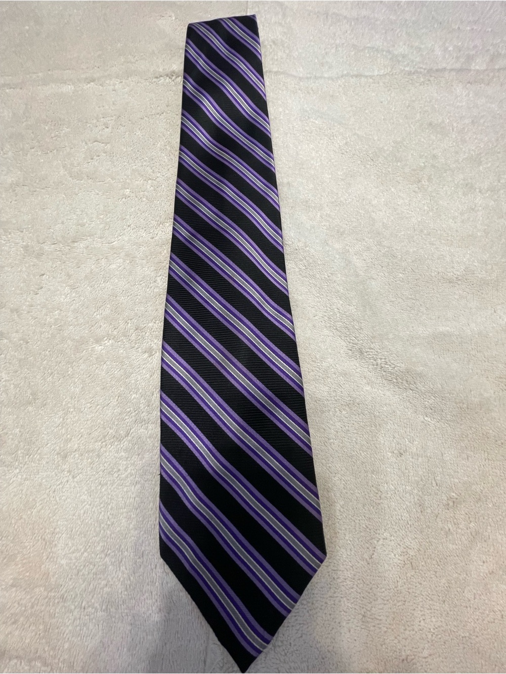 Chaps Black Tie with Purple Diagonal Stripes